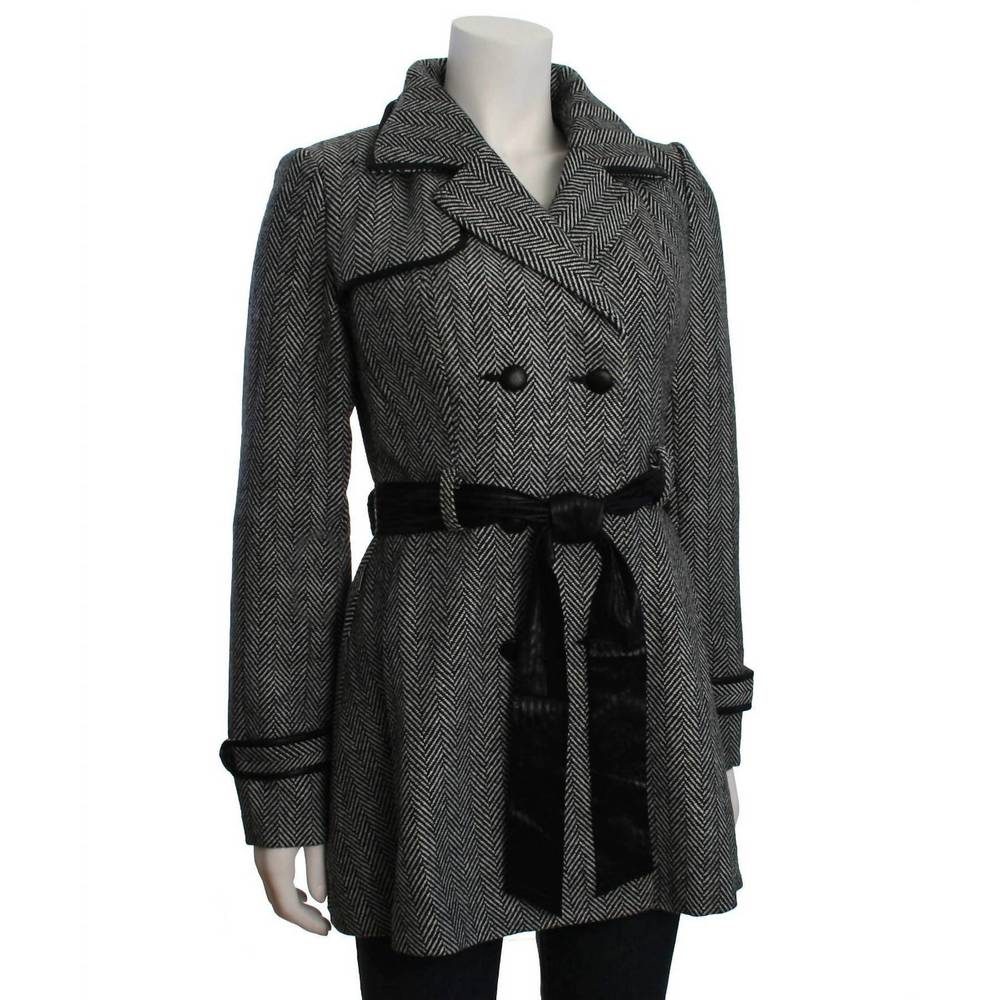 NEW DOUBLE ZERO women's double breasted a-line coat in black